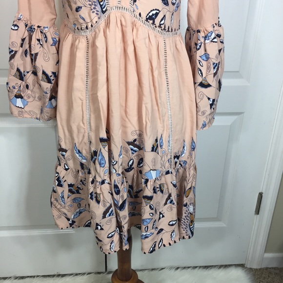 Jaase Peach Floral Bell Sleeve V-Neck Flowy Dress - Picture 3 of 7